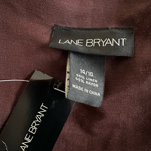 NEW Lane Bryant Chocolate Brown Linen Top 14/16 Fall V Neck Tie 3/4 Sleeve - Picture 4 of 9